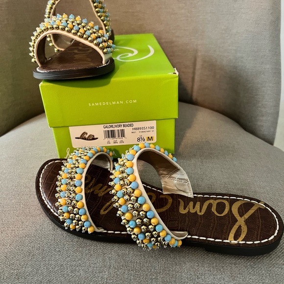NWT Sam Edelman flat sandals with blue, orange and gold beaded straps. Slip on. - Picture 3 of 3